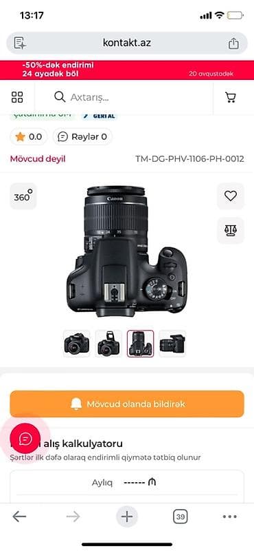 canon 450d: Canon EOS 2000D DSLR fotoaparat Çantası ilə birlikdə verilir. - 24.1 — 2
