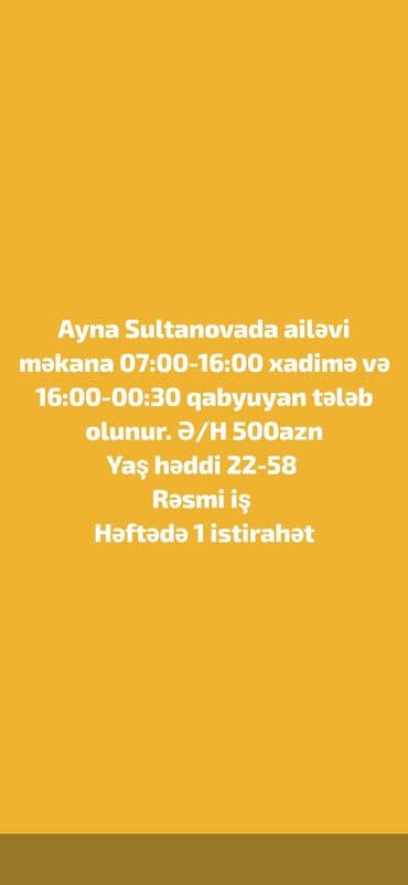 evde xadime: Xadimə tələb olunur, Aylıq ödəniş, 30-45 yaş — 1
