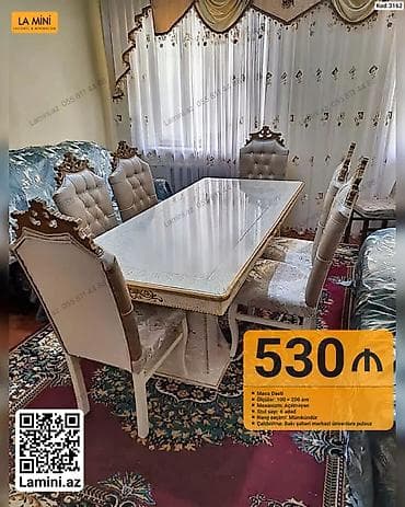 stul stol: Məhsul: Klassik üslubda masa dəsti Xüsusiyyətlər: - Ölçü: 100 × 200 — 1