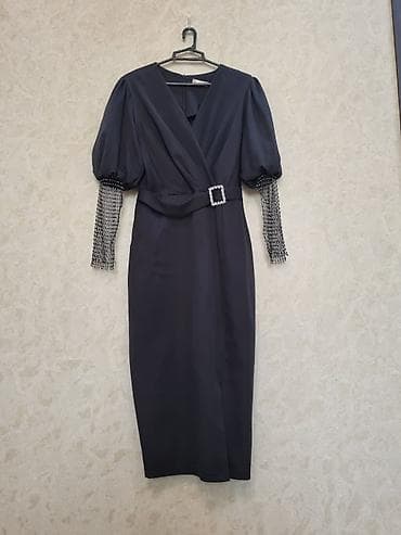 Qara zərif midi don - Model: beldən bərkidilən, V-kəsimli, sarğı — 3