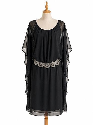 Qara şifon paltar - Model: axıcı, asimmetrik qatlı şifon paltar -