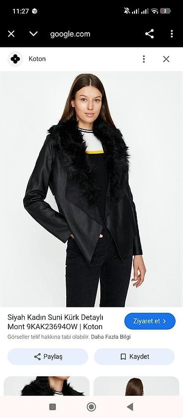 paltolar ve qiymetleri: Qadınlar üçün qara rəngli dəri görünümlü gödəkçə - Material: dəri — 1