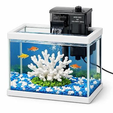 мини пудель: Kiçik şüşə akvarium seti – filtrlə - Kompakt ölçülü şüşə akvarium, ağ — 1