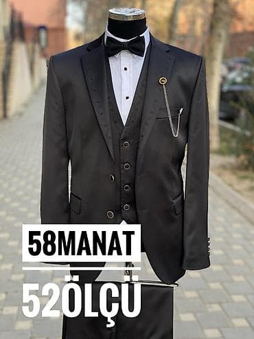Qara rəngli klassik kişi kostyumu – 3 hissəli dəst: - Şalvar, jilet və