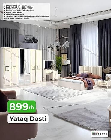 Yataq Dəsti – 899 ₼ Komplektin tərkibi və ölçülər: - Çarpayı: 1 ədəd — 1