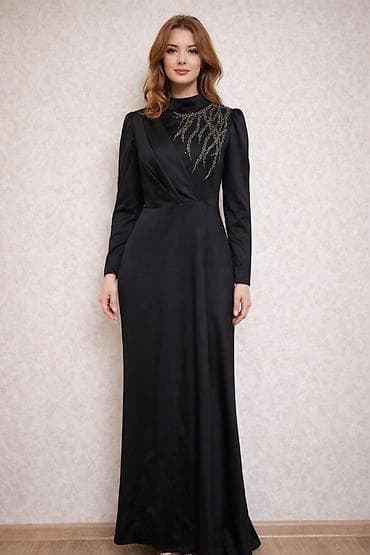 Qara gecə/libas – uzun, zərif və qapalı kəsim - Rəng: saf qara -