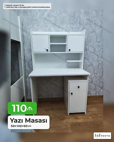kitab refi: Düz masa, Stulsuz, Polkalı, Siyirməli, Sadə laminat — 1