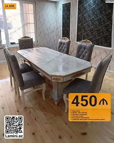 perla stul: Məhsul: Masa dəsti (Kod: 5919) - Dəst: 1 ədəd yemək masası + 6 ədəd — 1