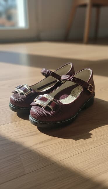 toxunma uşaq kedləri: Qız uşaqları üçün bərk qırmızı (bordo) rəngdə baletka tipli ayaqqabı — 1