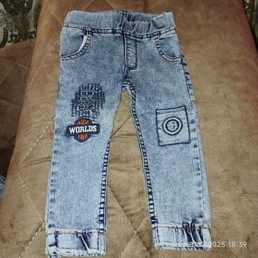 Uşaq cins şalvarı - Rəng: açıq mavi, yuyulmuş efektli - Material