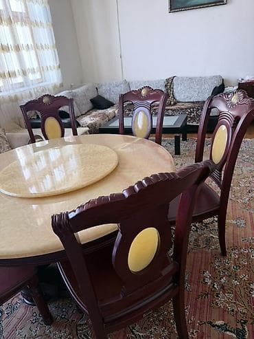cay evi ucun stol stul: Klassik üslubda 6 nəfərlik dairəvi yemək dəsti - Tərkib: 1 dairəvi — 4