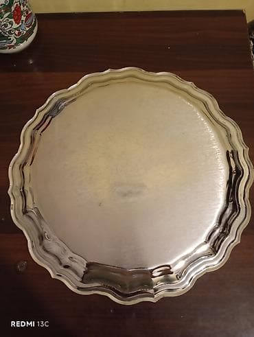 Gümüş rəngli metal servis sinisi diametr 36sm - Forma: dairəvi — 3