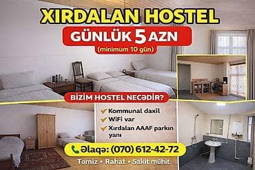 dernegul kiraye ev: Xırdalan Hostel – gündəlik 5 AZN (minimum 10 gün) Xüsusiyyətlər: - — 1
