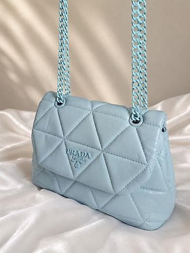 dior sumka: Açıq mavi çiyin çantası – Prada Milano - Material: yumşaq quilted — 1