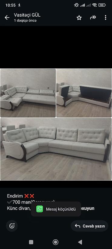 Endirim ❌❌ ✔️700 man(Qaraçuxur). Künc divan, tam ideal vəziyyətdədir