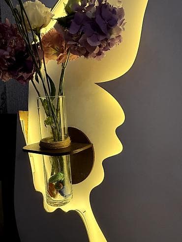 divar panelləri: LED işıqlı dekorativ divar paneli – şüşə vazalı - Material: MDF əsas — 4