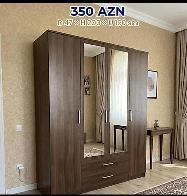 Geniş güzgülü paltar şkafı - Ölçülər: Dərinlik 47 sm, Hündürlük 200