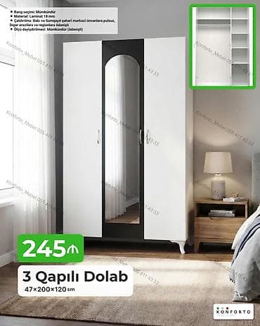 Mebel: 3 qapılı geyim dolabı - Ölçü: 47×200×120 sm - Material: 18 mm laminat — 1