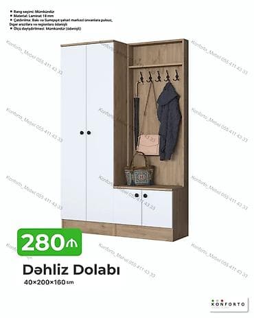 oturaca: Dəhliz Dolabı – 40×200×160 sm - Material: 18 mm laminat - Rəng — 1