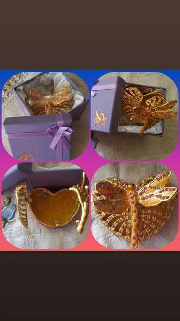 Quruducular: Qızılı rəngli zərgərlik qutusu – “kəpənək” dizaynı - Material: metal — 1