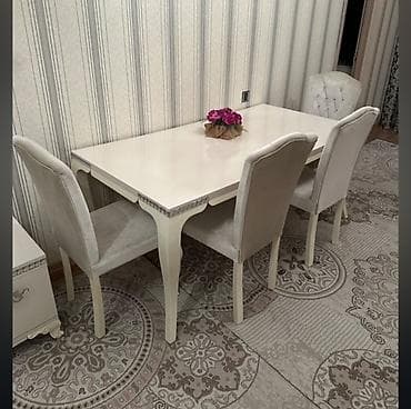 eyvan masa: Mətbəx üçün, İşlənmiş, Açılmayan, Dördbucaq masa, 6 stul — 1