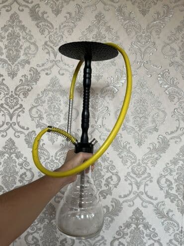 Qəlyan dəsti - Şüşə kolba və qara metaldan gövdə - Sarı silikon