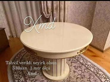 Masalar: Göy rəngdə klassik üslublu yuvarlaq yemək masası - Dizayn: Zərif — 3