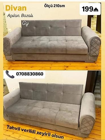 divan tecili: Divan – açılan bazalı - Ölçü: 210 sm - Rəng: boz (müasir, neytral ton) — 1