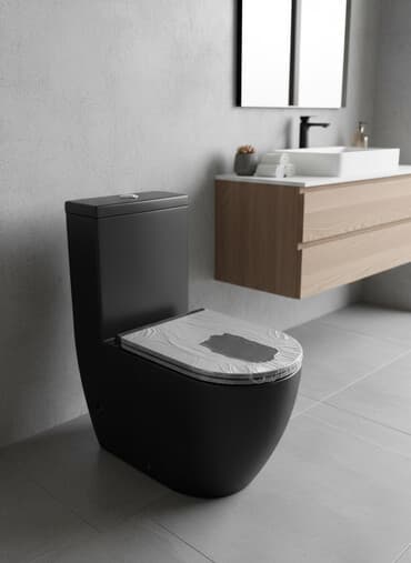qara unitaz: Mat qara rəngli unitaz, müasir hamam otaqları üçün nəzərdə — 1
