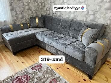 kunc divanlari: Məhsul: Künc divan dəsti - Rəng: Tünd boz (velür tipli toxumalı — 1