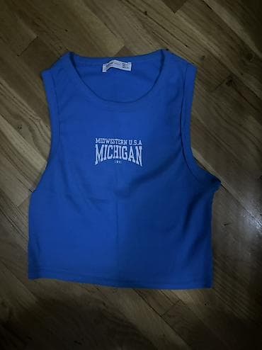 Mavi “Michigan” yazılı qolsuz crop top - Rəng: parlaq krallıq mavisi — 1