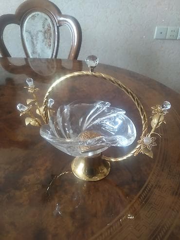 meyve qabl: Bəzəkli kristal konfet qabı - Material: şəffaf kəsimli kristal kasa — 2