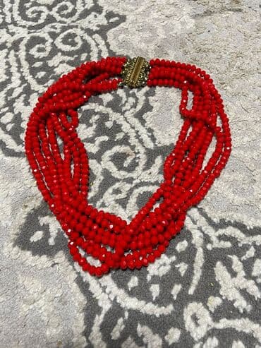 gümüş boyunbag: Qırmızı çoxsıralı boyunbağı - Parlaq qırmızı, fasetli şüşə/kristal — 3