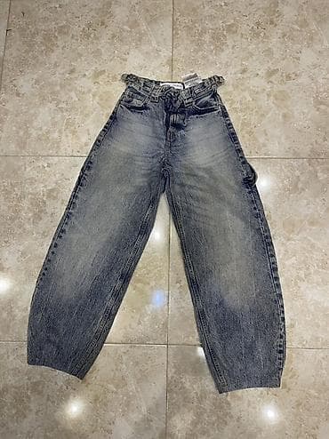 Джинсы и брюки: Geniş kəsimli uşaq cins şalvarı - Rəng: tünd boz/acid wash efekti - — 1