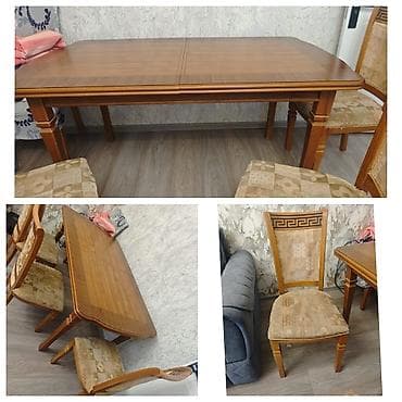 mətbəx masası işlənmiş: Qonaq otağı üçün, İşlənmiş, Açılan, Dördbucaq masa, 6 stul — 1