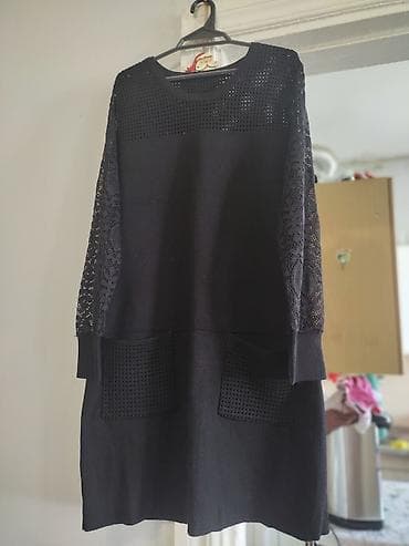 gun eynəyi: Qara tunik/sviter paltar - Rəng: qara - Model: rahat, düz kəsim, dizə — 1