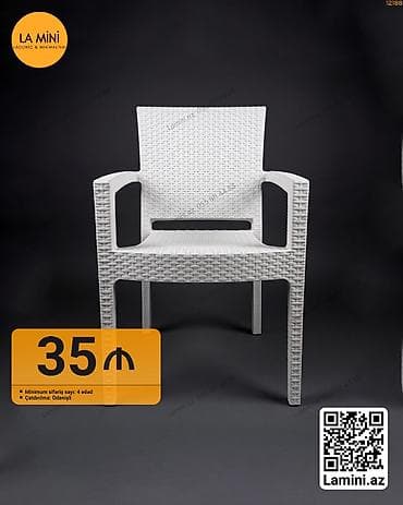 kreslo temiri: Ağ rəngli plastik kreslo - Rattan toxumasını xatırladan dizayn - — 1