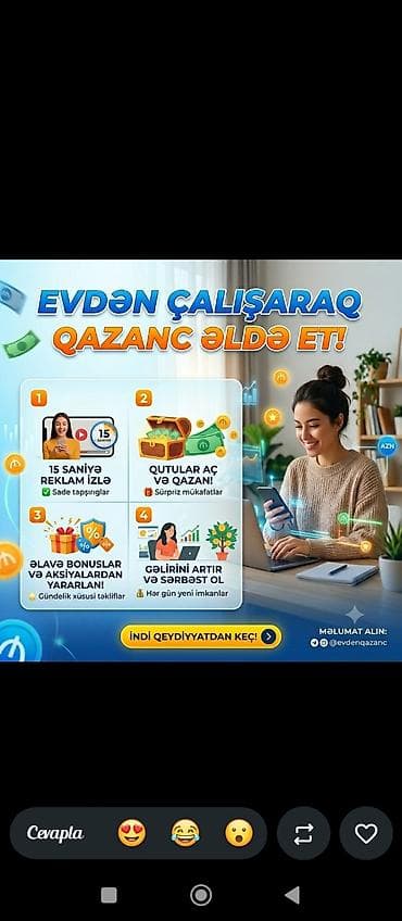 Резюме: Evdən işləyərək əlavə qazanc imkanı təqdim edən onlayn platforma — 1
