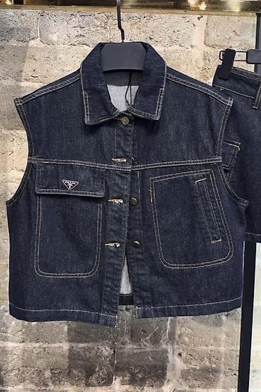 jılet: Prada denim dəst – jilet və ətək - Material: qalın tünd indiqo denim — 3
