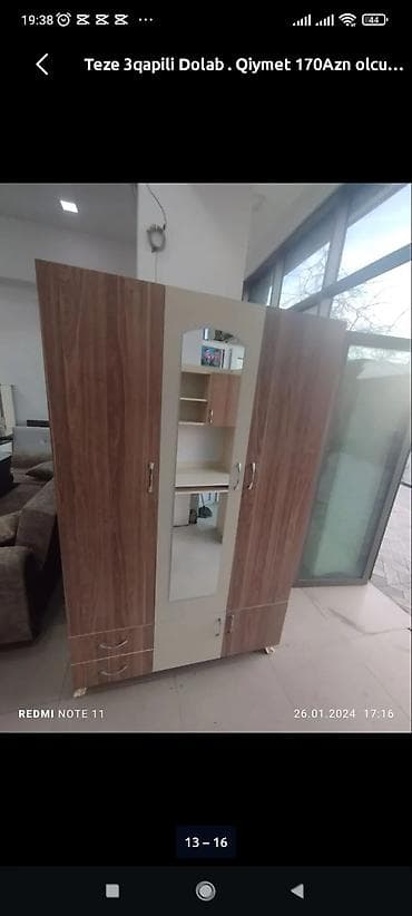 işlenmiş metbext mebelleri: Yeni, 3 qapılı, Ağ, Digər material, Açılan, Düz dolab — 3