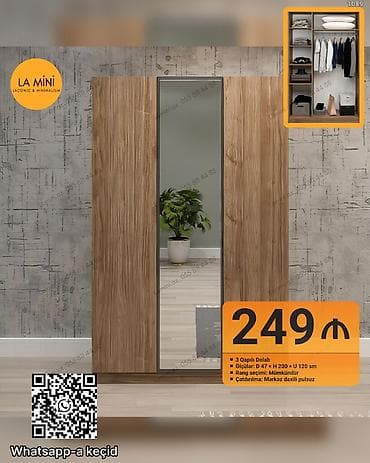 skaf modelleri: 3 qapılı, Güzgülü, Qəhvəyi, Taxta, Kupe, Düz dolab — 1