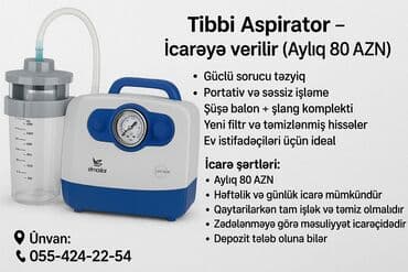 Qlükometrlər: Tibbi aspirator – icarəyə verilir Xüsusiyyətlər: - Güclü sorucu — 2