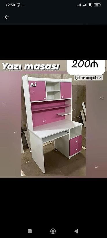 bar stolu: Yazı masası - Rəng: ağ və çəhrayı kombinasiyası - Yuxarı hissədə iki — 1