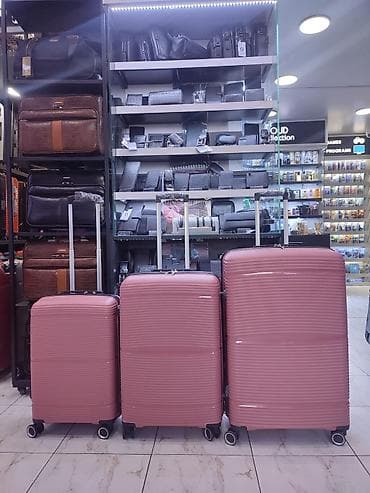 çamta: 3-lü sərnişin çamadan dəsti – toz-çəhrayı rəng - Ölçülər: kiçik (kabin — 1