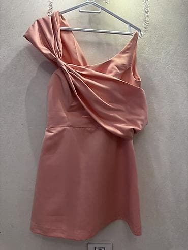 Zərif ziyafət paltarı – açıq şaftalı rəngi - Model: bir çiyinli mini