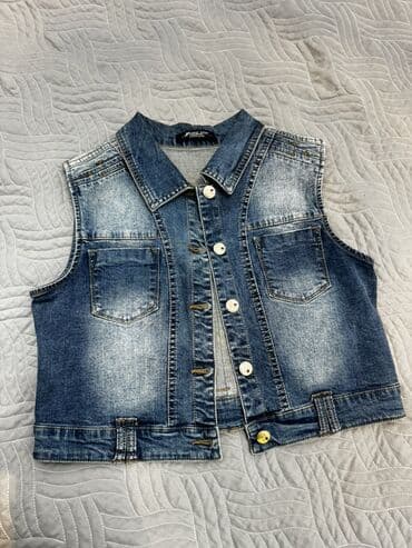 Digər kişi geyimləri: Cins jilet - Material: klassik mavi denim, açıq-tünd yuyulma effektli — 2