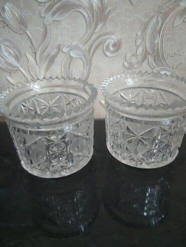 Çaydanlar və qəhvədanlar: Dekor dəstləri 1) Şüşə/kristal meyvə qabı – dərin, səkkizguşəli kəsim — 5