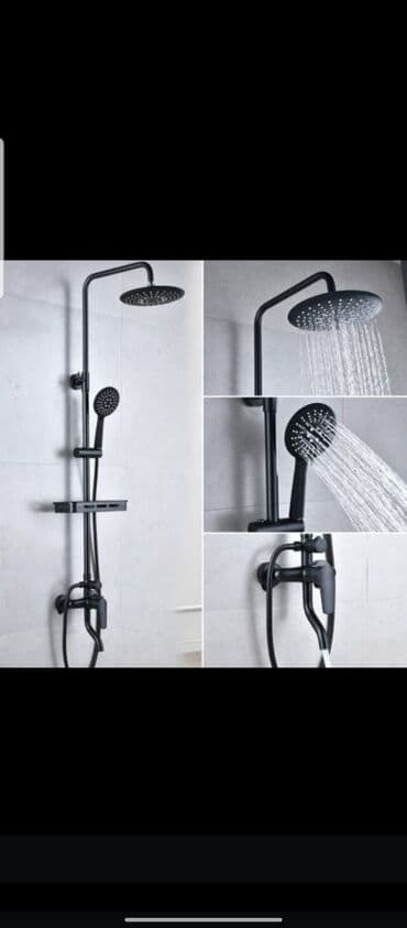 Строительные блоки: Qara mat rəngdə duş sistemi - Üst yağdırma başlığı: böyük, kvadrat — 2