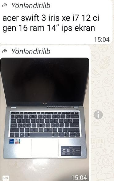 notbuk batareya: Acer Swift 3 noutbuk - Prosessor: Intel Core i7 (12-ci nəsil) - — 1