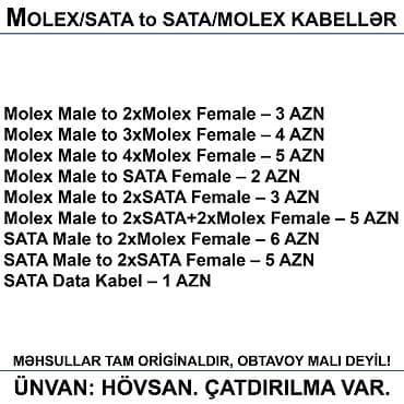 nvidia shield: 4/6/8/12/24pin/Molex/SATA Kabellər 📍Ünvan: Bakı şəh, Suraxanı ray — 5